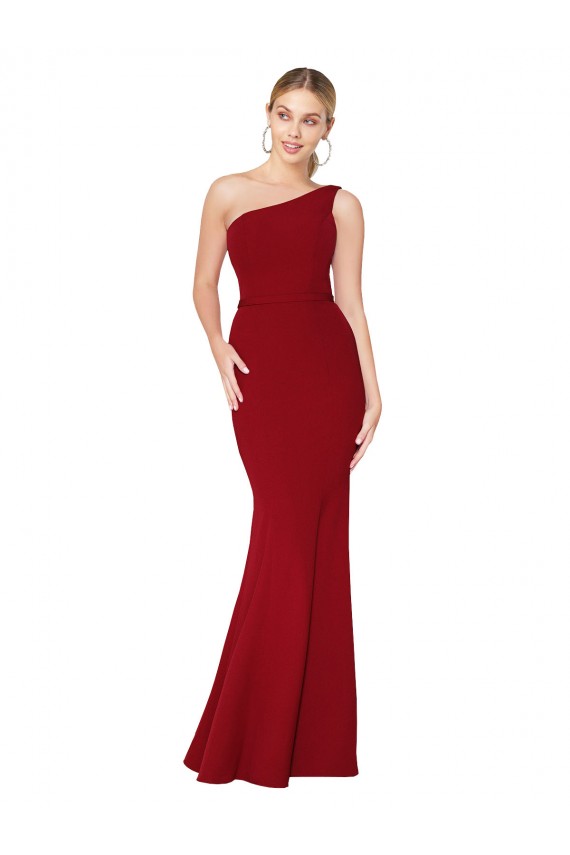 Discount One Shoulder Long High Neck Sleeveless Mermaid Formal Crepe Bridesmaid Dress / Prom Dress