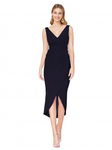 Discount Knee Length V-Neck Formal Crepe Short Cocktail Wrap Bridesmaid Dress / Prom Dress