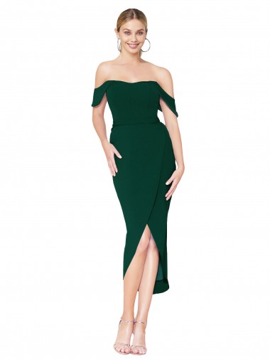 Discount Off the Shoulder Knee Length Formal Crepe Short Cocktail Wrap Bridesmaid Dress / Prom Dress