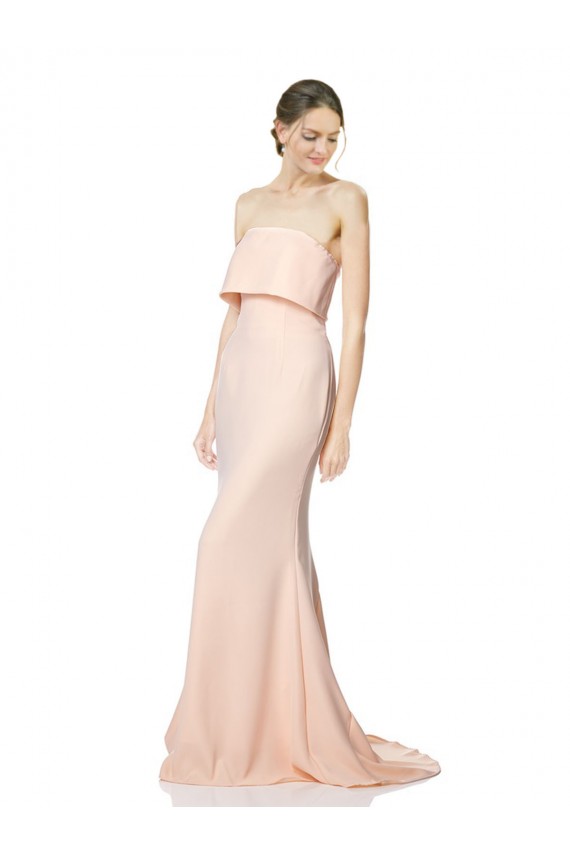 Discount High Neck Strapless Long Formal Crepe Maxi Bridesmaid Dress / Prom Dress with Overlay