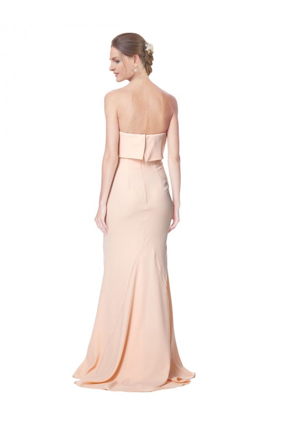 Discount High Neck Strapless Long Formal Crepe Maxi Bridesmaid Dress / Prom Dress with Overlay