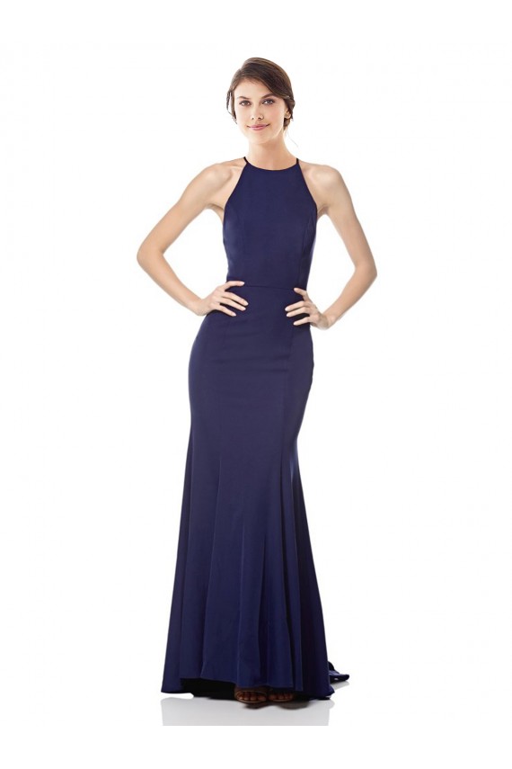 Discount High Neck Fishtail Formal Crepe Bridesmaid Dress / Prom Dress with Open Back Detail