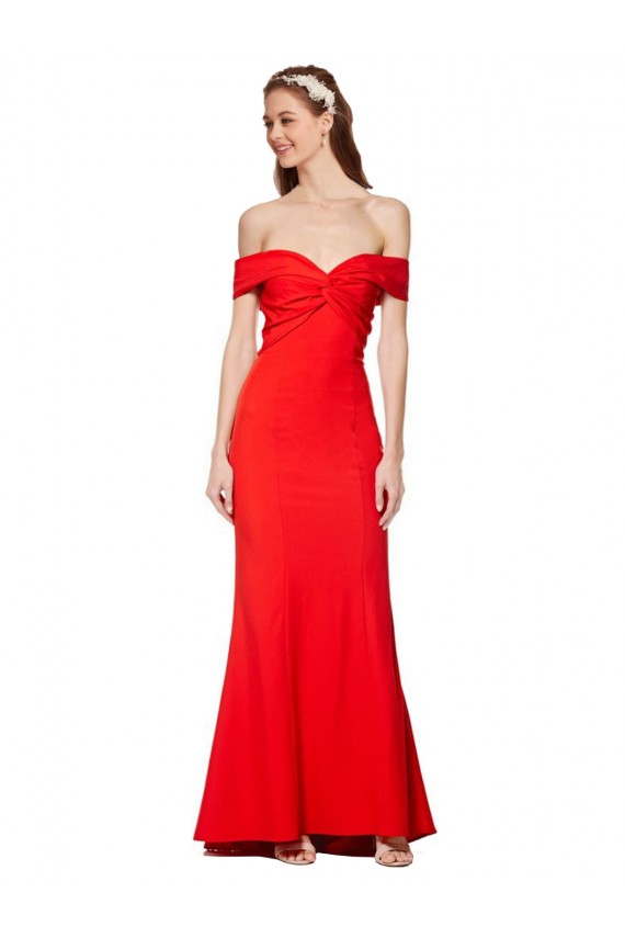 Discount Cross Front and Back Bardot Sleeveless Formal Crepe Maxi Bridesmaid Dress / Prom Dress