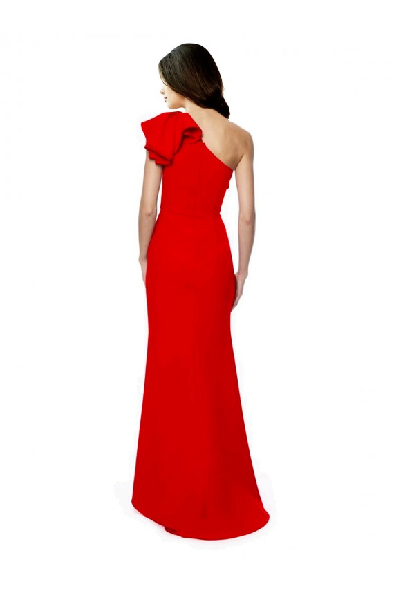 Discount High Neck Ruffle Frill One Shoulder Maxi Formal Crepe Bridesmaid Dress / Prom Dress