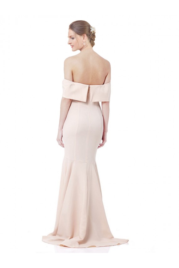 Discount Mermaid Bardot Maxi Formal Crepe Bridesmiad Dress with Fishtail Train