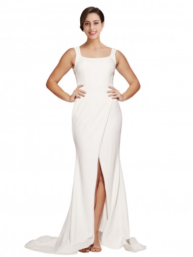 Discount Square Neck Long Sheath Sweep Train Crepe Bridesmaid Dress / Prom Dress 