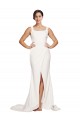 Discount Square Neck Long Sheath Sweep Train Crepe Bridesmaid Dress / Prom Dress 