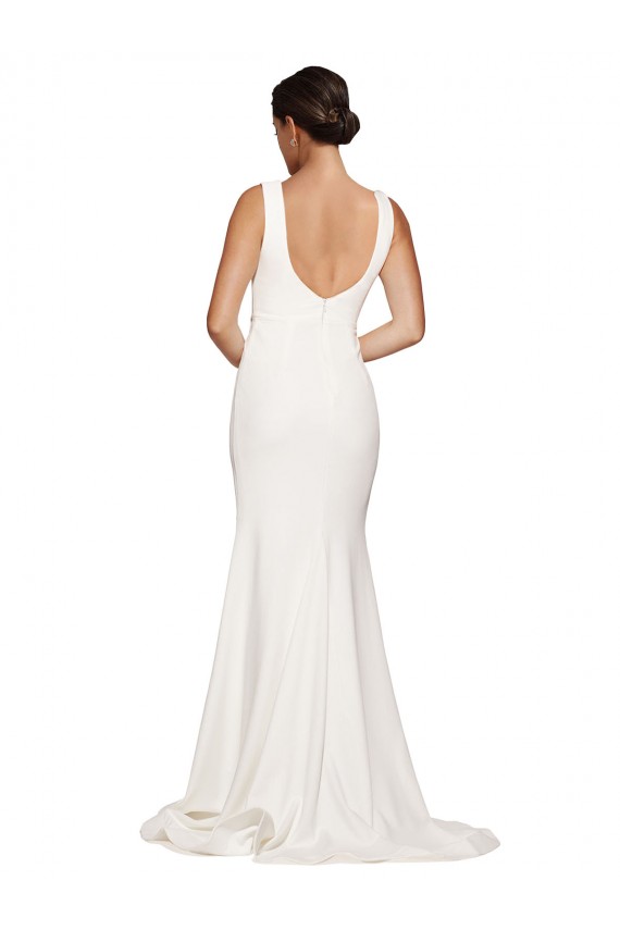 Discount Square Neck Long Sheath Sweep Train Crepe Bridesmaid Dress / Prom Dress 