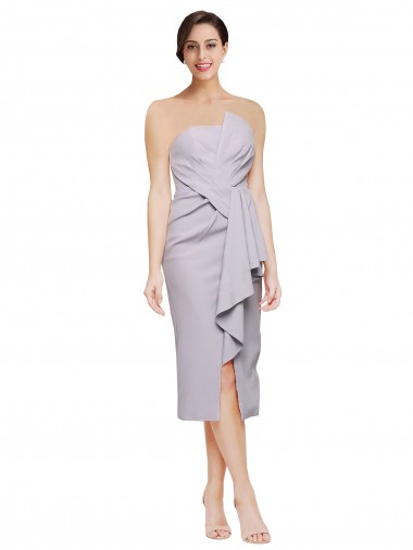 Discount Short Cocktail Length Strapless Formal Crepe Bridesmaid Dress / Prom Dress with Ruffles