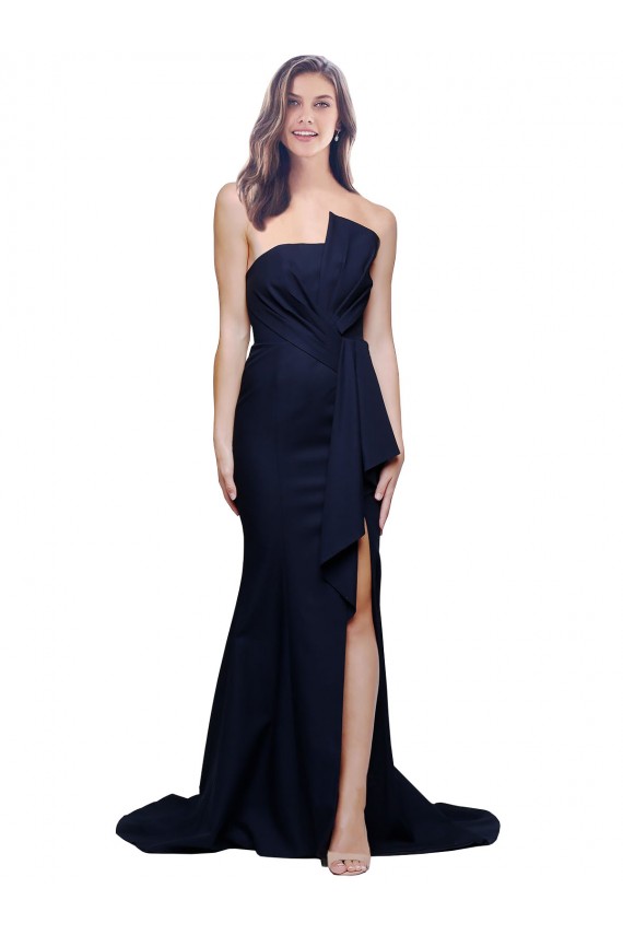 Discount Long Strapless Sweep Train Low Back Crepe Bridesmaid Dress / Prom Dress
