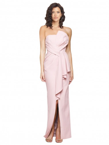 Discount Strapless Long Full Length Ruffles Low Back Formal Crepe Bridesmaid Dress / Prom Dress