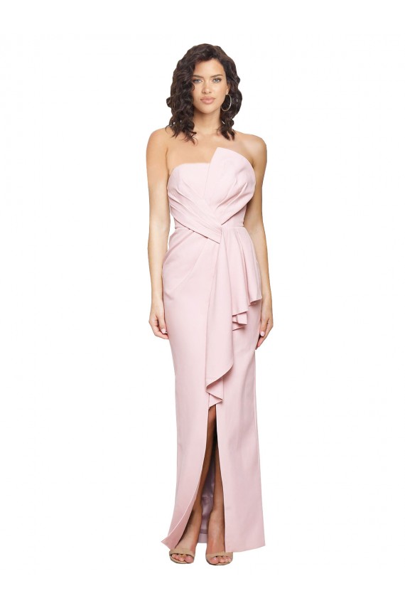 Discount Strapless Long Full Length Ruffles Low Back Formal Crepe Bridesmaid Dress / Prom Dress