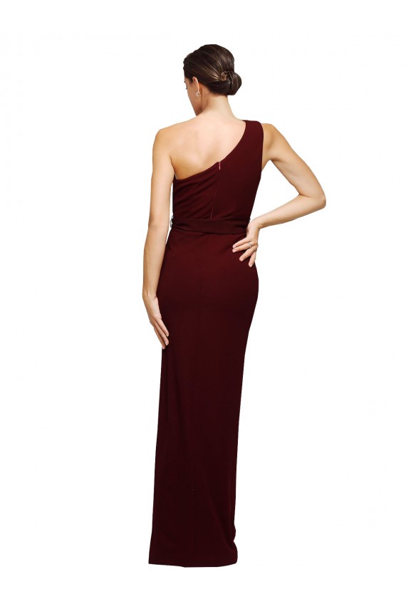 Discount One Shoulder Sheath Formal Crepe Bridesmaid Dress / Prom Dress with High Side Split
