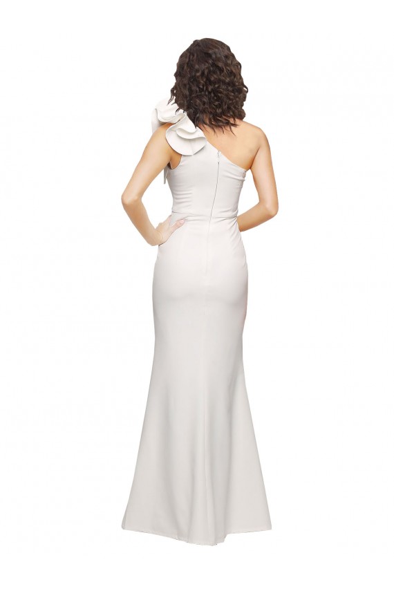 Discount One Shoulder Long Full Length Formal Crepe Bridesmaid Dress / Prom Dress with Ruffles and Side Split