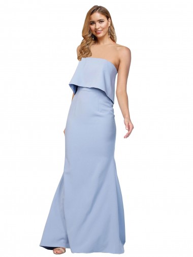Discount Strapless Full Length Formal Crepe Bridesmaid Dress / Prom Dress with Bodice Overlay