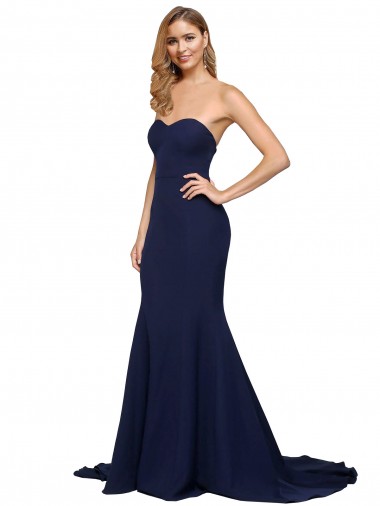 Discount Fit and Flare Sweetheart Long Formal Crepe Bridesmaid Dress / Prom Dress with Sweep Train