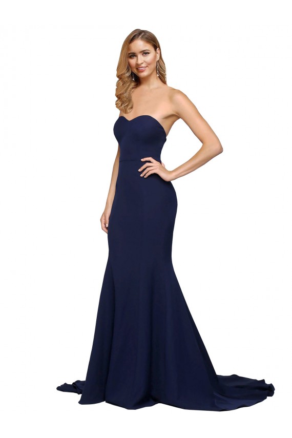 Discount Fit and Flare Sweetheart Long Formal Crepe Bridesmaid Dress / Prom Dress with Sweep Train