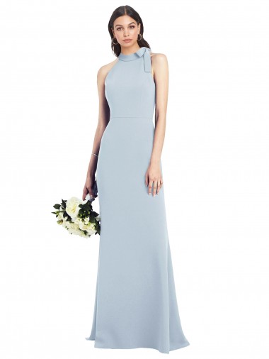 Discount Halter Bow Neck Open Back Soft Full Length Trumpet Bridesmaid Dress / Prom Dress