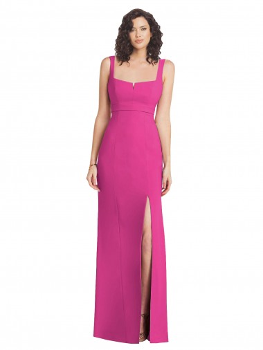 Discount Wide Strap Notch Empire Waist Bridesaid Dress with Front Slit