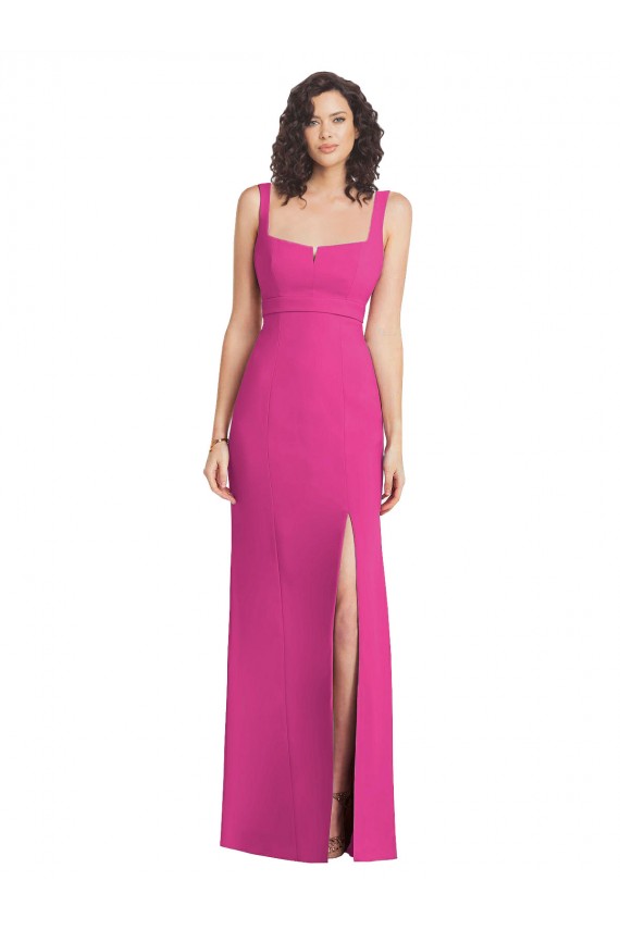 Discount Wide Strap Notch Empire Waist Bridesaid Dress with Front Slit