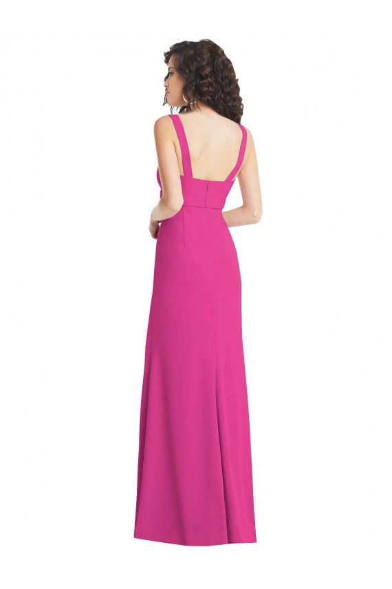 Discount Wide Strap Notch Empire Waist Bridesaid Dress with Front Slit
