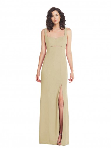 Discount Wide Strap Slash Cutout Empire Formal Crepe Bridesmaid Dress / Prom Dress with Front Slit