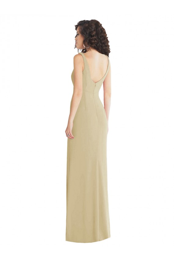 Discount Wide Strap Slash Cutout Empire Formal Crepe Bridesmaid Dress / Prom Dress with Front Slit