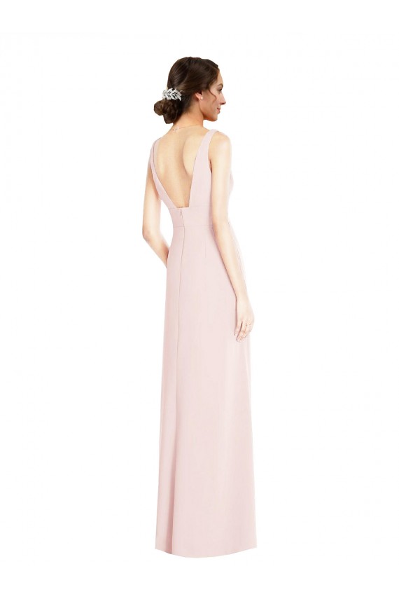 Discount Square Neck Low Back A-Line Bridesmaid Dress / Prom Dress with Front Slit and Pockets