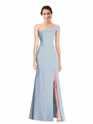 Discount Asymmetrical Off the Shoulder Cuff Trumpet Formal Crepe Bridesmaid Dress / Prom Dress With Front Slit