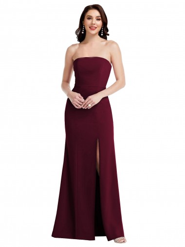 Discount Strapless Crepe Maxi Bridesmaid Dress / Prom Dress with Front Slit