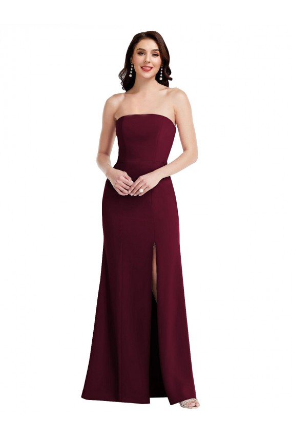 Discount Strapless Crepe Maxi Bridesmaid Dress / Prom Dress with Front Slit