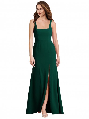 Discount Square Neck Trumpet Maxi Bridesmaid Dress / Prom Dress with Front Slit