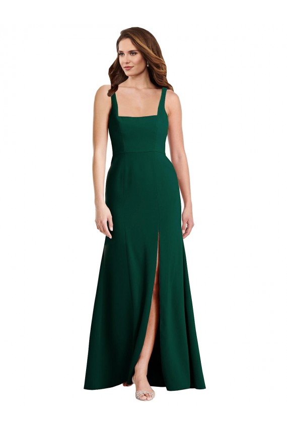 Discount Square Neck Trumpet Maxi Bridesmaid Dress / Prom Dress with Front Slit