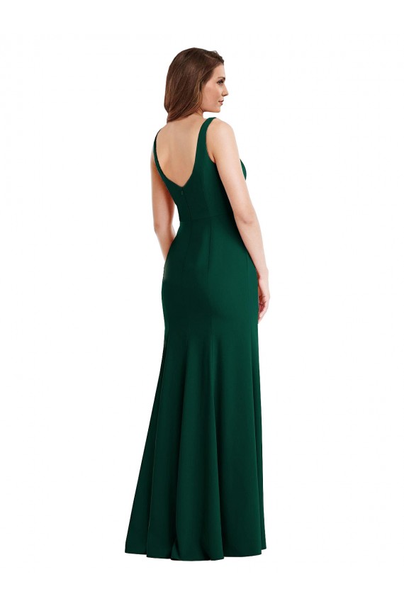 Discount Square Neck Trumpet Maxi Bridesmaid Dress / Prom Dress with Front Slit
