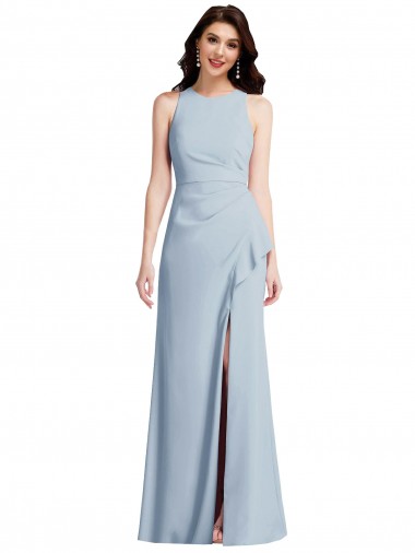 Discount Halter Maxi Bridesmaid Dress / Prom Dress with Cascade Ruffle Slit