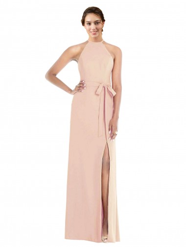 Discount Halter Criss Cross Cutout Back Maxi Formal Crepe Bridesmaid Dress / Prom Dress