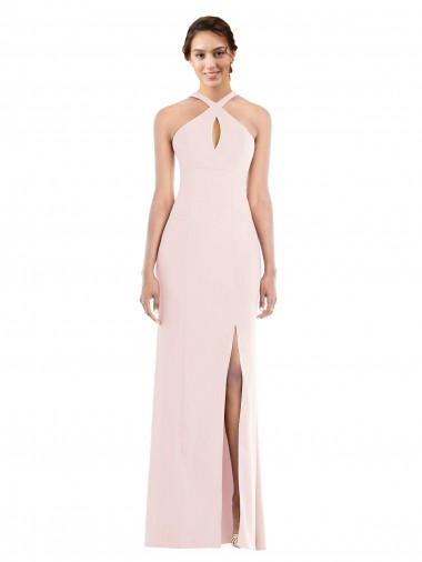 Discount Criss Cross Halter Princess Line Trumpet Formal Crepe Bridesmaid Dress / Prom Dress