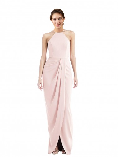 Discount Halter Draped Tulip Skirt Maxi Bridesmaid Dress / Prom Dress
