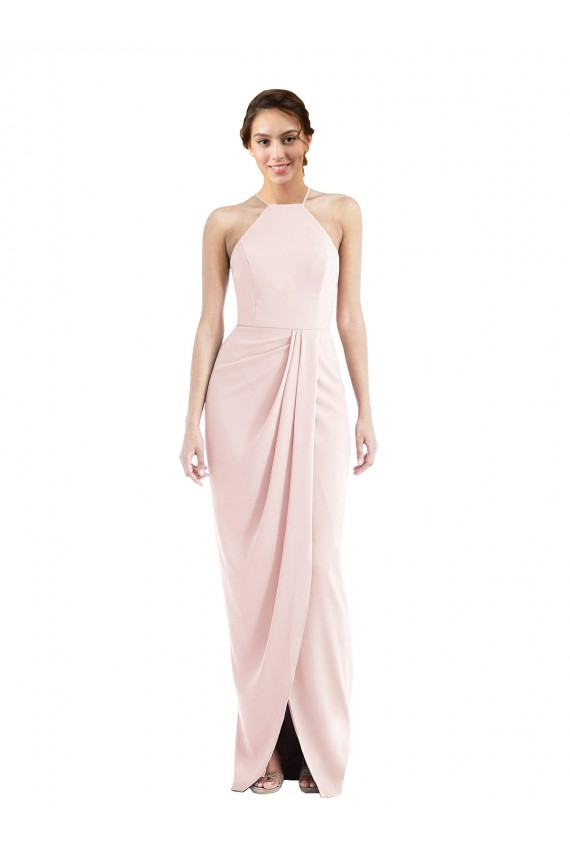 Discount Halter Draped Tulip Skirt Maxi Bridesmaid Dress / Prom Dress