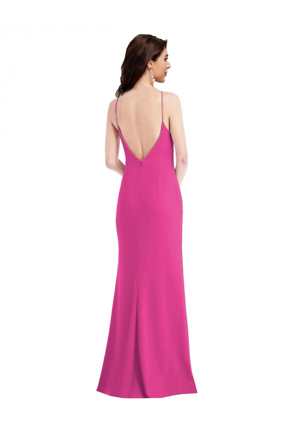 Discount Open Back High Neck Halter Trumpet Formal Crepe Bridesmaid Dress / Prom Dress