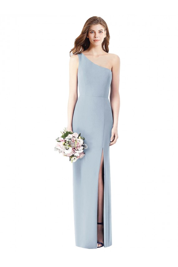 Discount One Shoulder Crepe Trumpet Bridesmaid Dress / Prom Dress with Front Slit