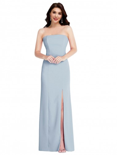 Discount Strapless Scoop Back Maxi Formal Crepe Bridesmaid Dress / Prom Dress with Front Slit