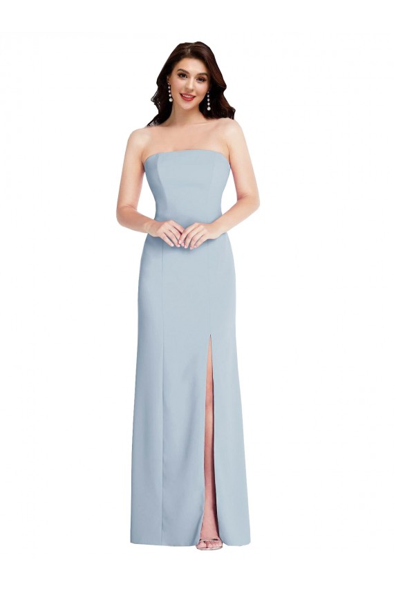 Discount Strapless Scoop Back Maxi Formal Crepe Bridesmaid Dress / Prom Dress with Front Slit
