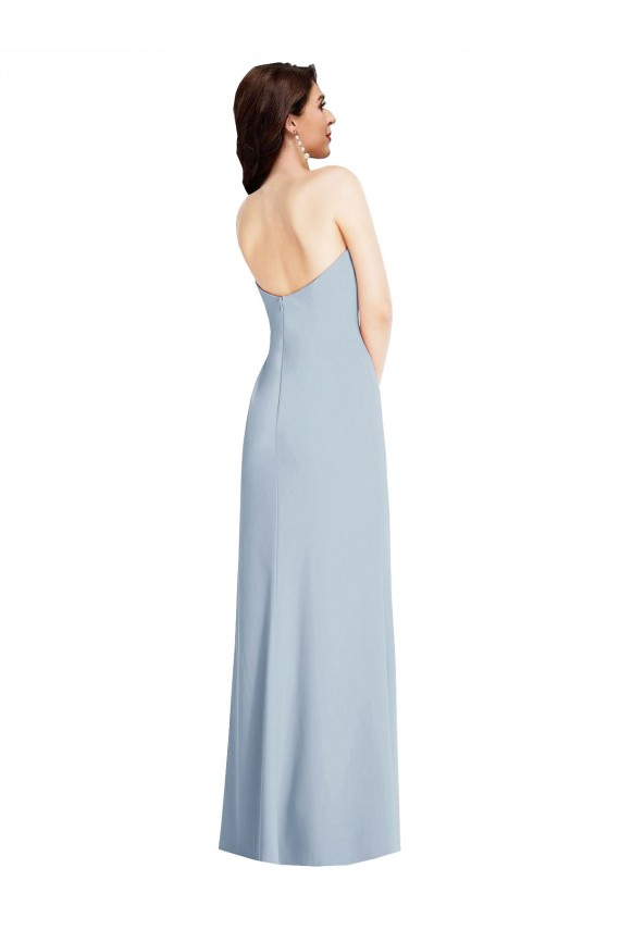 Discount Strapless Scoop Back Maxi Formal Crepe Bridesmaid Dress / Prom Dress with Front Slit