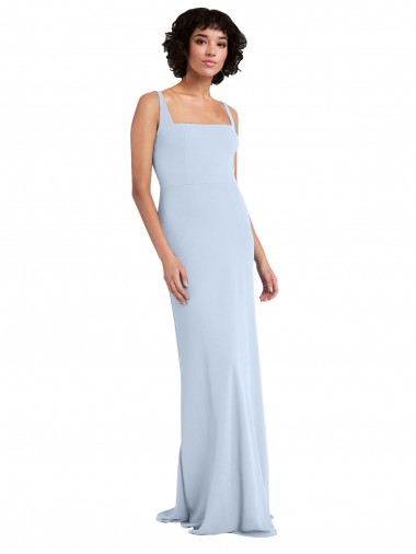 Discount Slim Square Neck Fit and Flare Full Length Stretch Crepe Bridesmaid Dress / Prom Dress