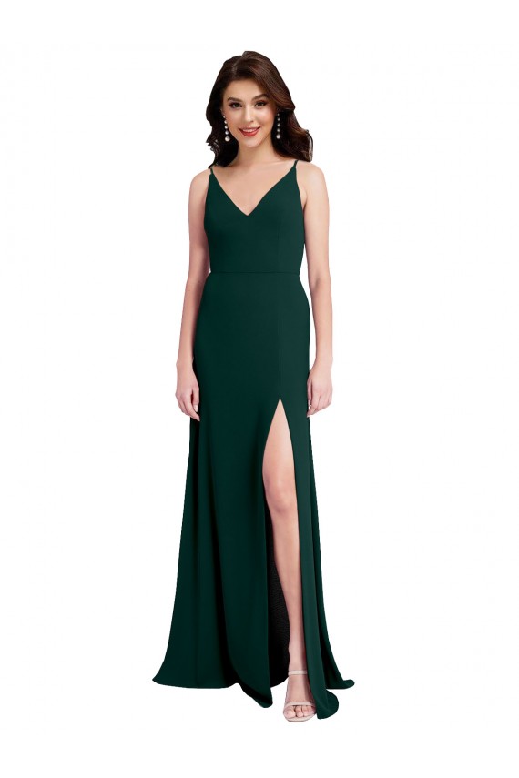 Discount Slim A-Line V-Neck Full Length Formal Crepe Bridesmaid Dress / Prom Dress with Side Slit