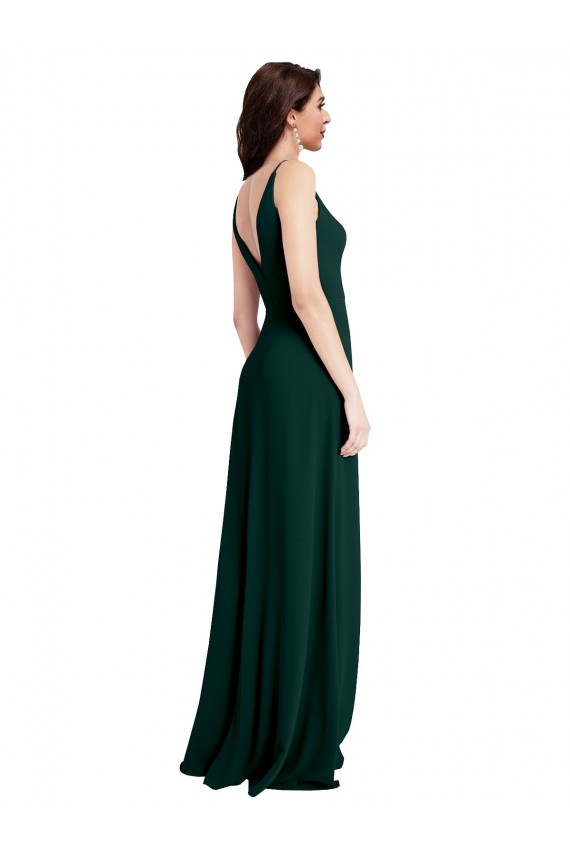 Discount Slim A-Line V-Neck Full Length Formal Crepe Bridesmaid Dress / Prom Dress with Side Slit