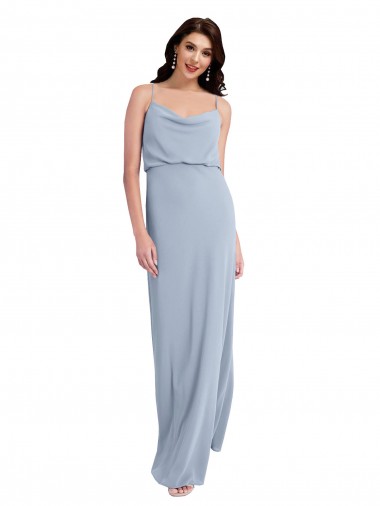 Discount Draped Cowl Neck Long Formal Crepe Bridesmaid Dress / Prom Dress with Spaghetti Straps