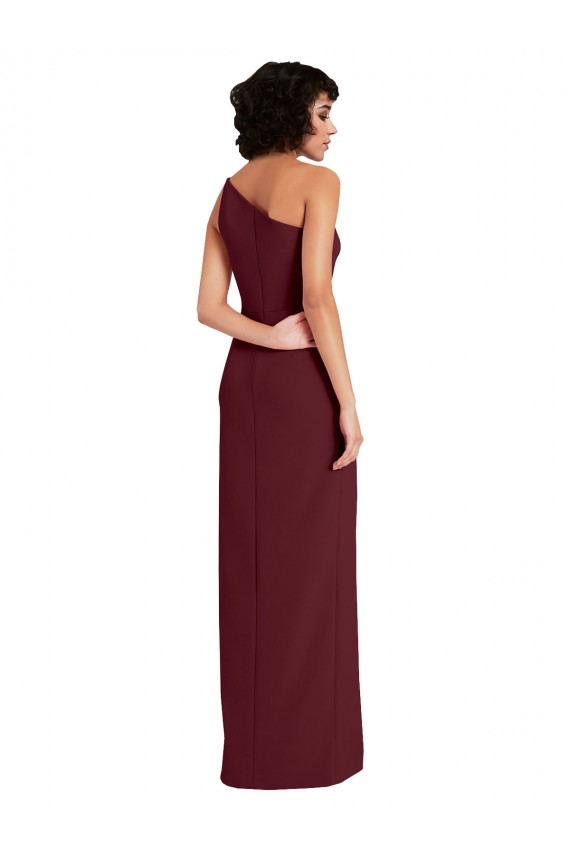 Discount Sleek One Shoulder Long Formal Crepe Bridesmaid Dress / Prom Dress with Daring Slit