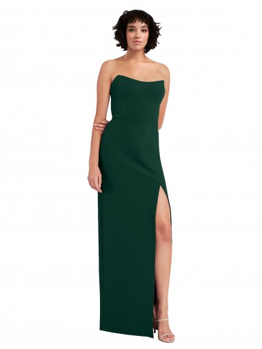 Discount Scooped Strapless Neckline Formal Crepe Bridesmaid Dress / Prom Dress with Side Slit
